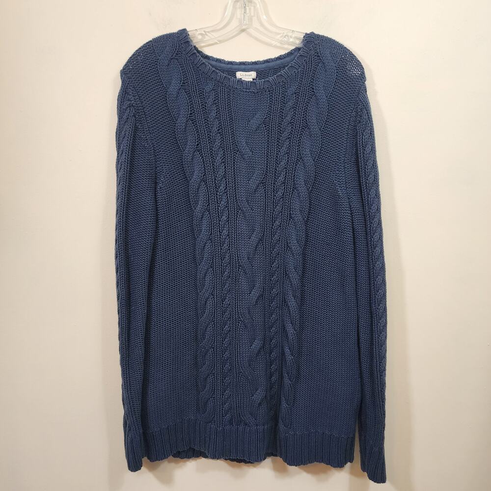 L.L. Bean navy blue‎ cable open knit heavyweight sweater woman's size XL TALL